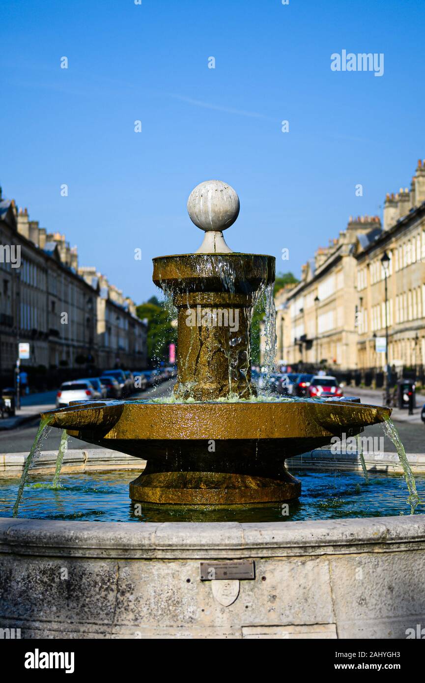 Laura Place Fountain Overlooking Great Pulteney Street, Bath, UK Stock Photo