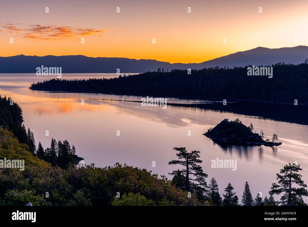 Golden Hour on Emerald Bay Lake Tahoe CA USA. Stock Photo