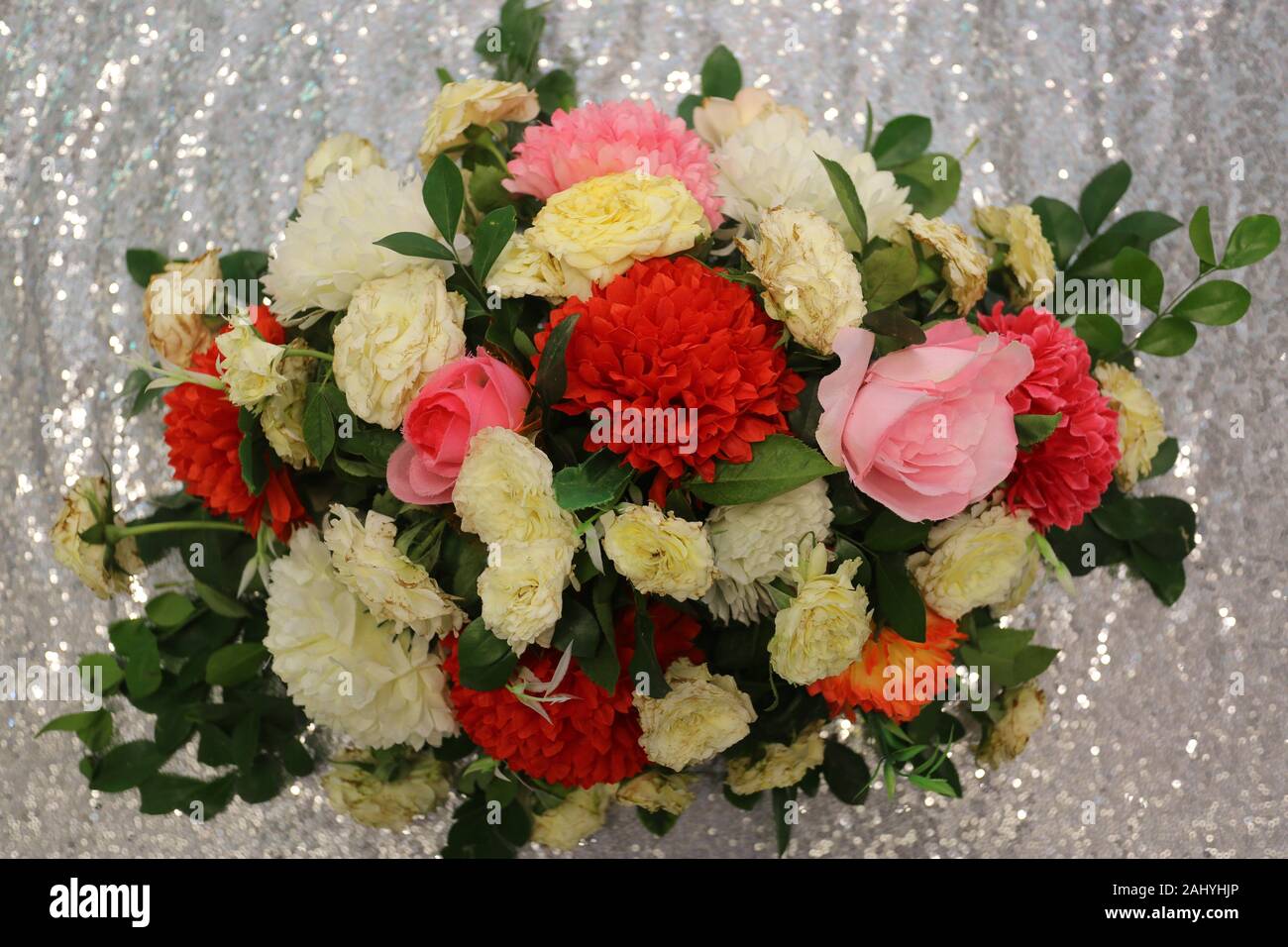 Silver Background Hand Made Paper Flower Wedding Decoration And
