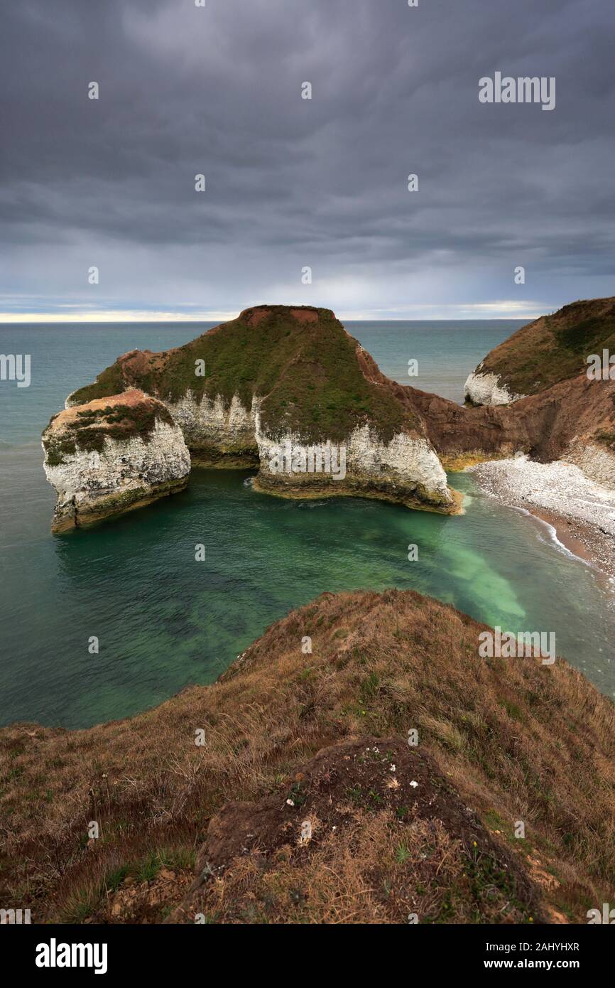 Dramatic clouds over the Chalk cliffs at Flamborough Head, East Riding of Yorkshire, England, UK Stock Photo