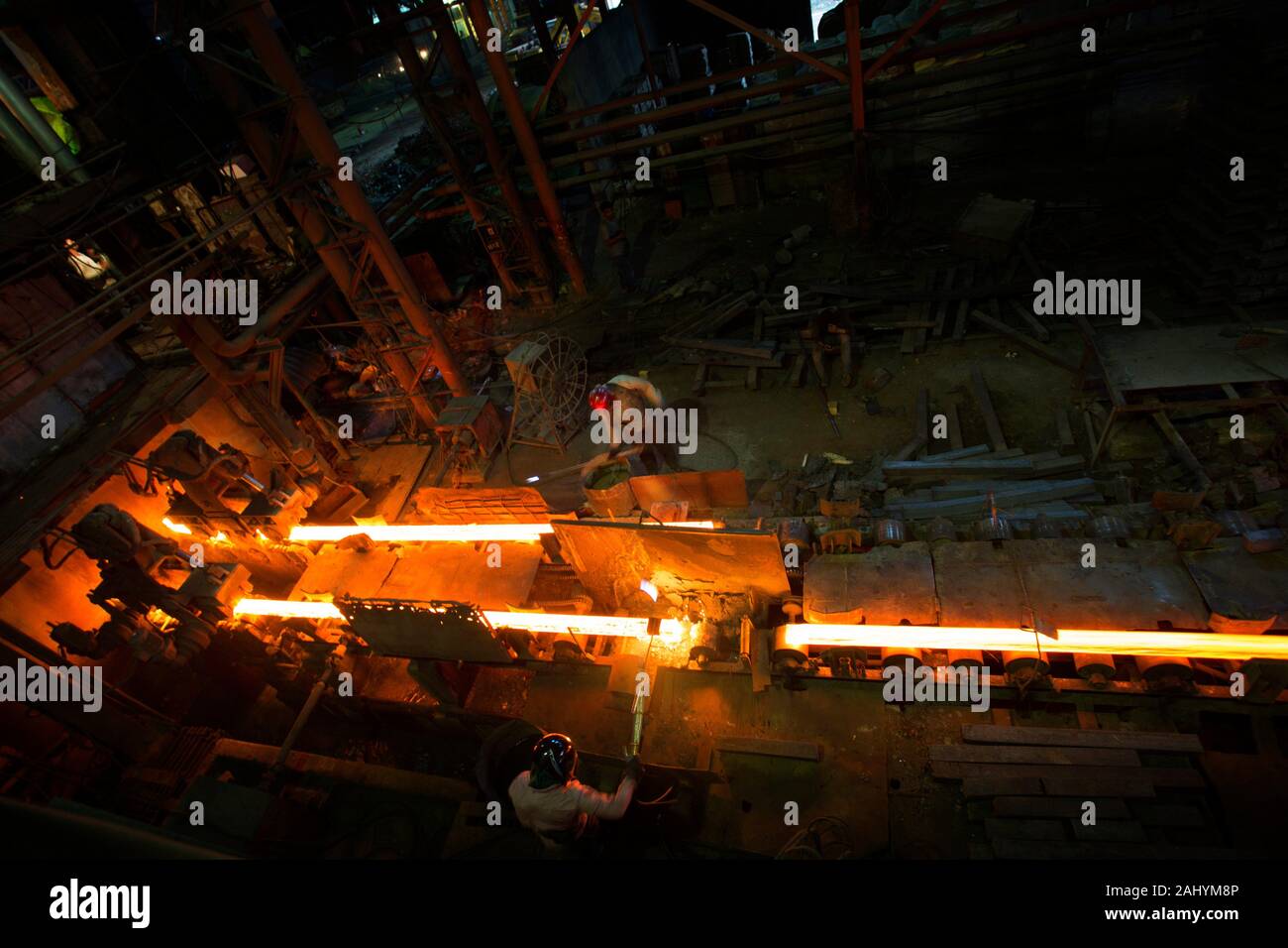 From metal scrap to Iron and iron rod making steel factory at Demra, Dhaka, Bangladesh. Stock Photo