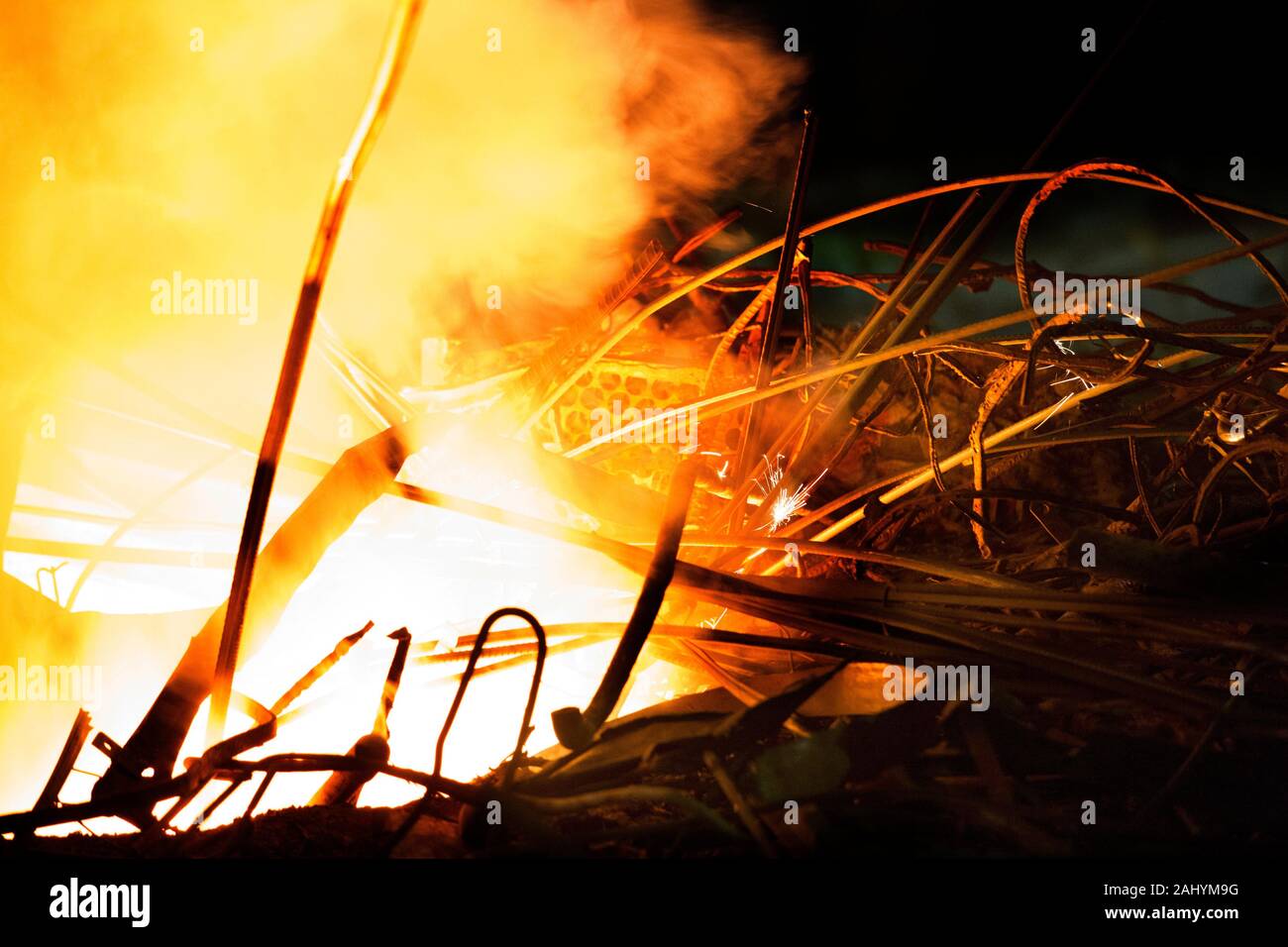 From metal scrap to Iron and iron rod making steel factory at Demra, Dhaka, Bangladesh. Stock Photo