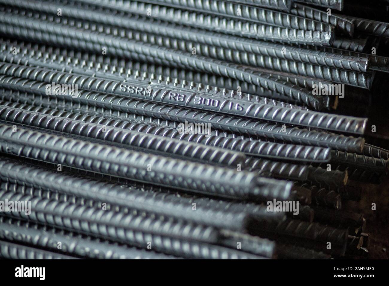 Wholesale steel rebar round, iron steel rod for construction steel bars, View rebar steel at Demra, Dhaka, Bangladesh. Stock Photo