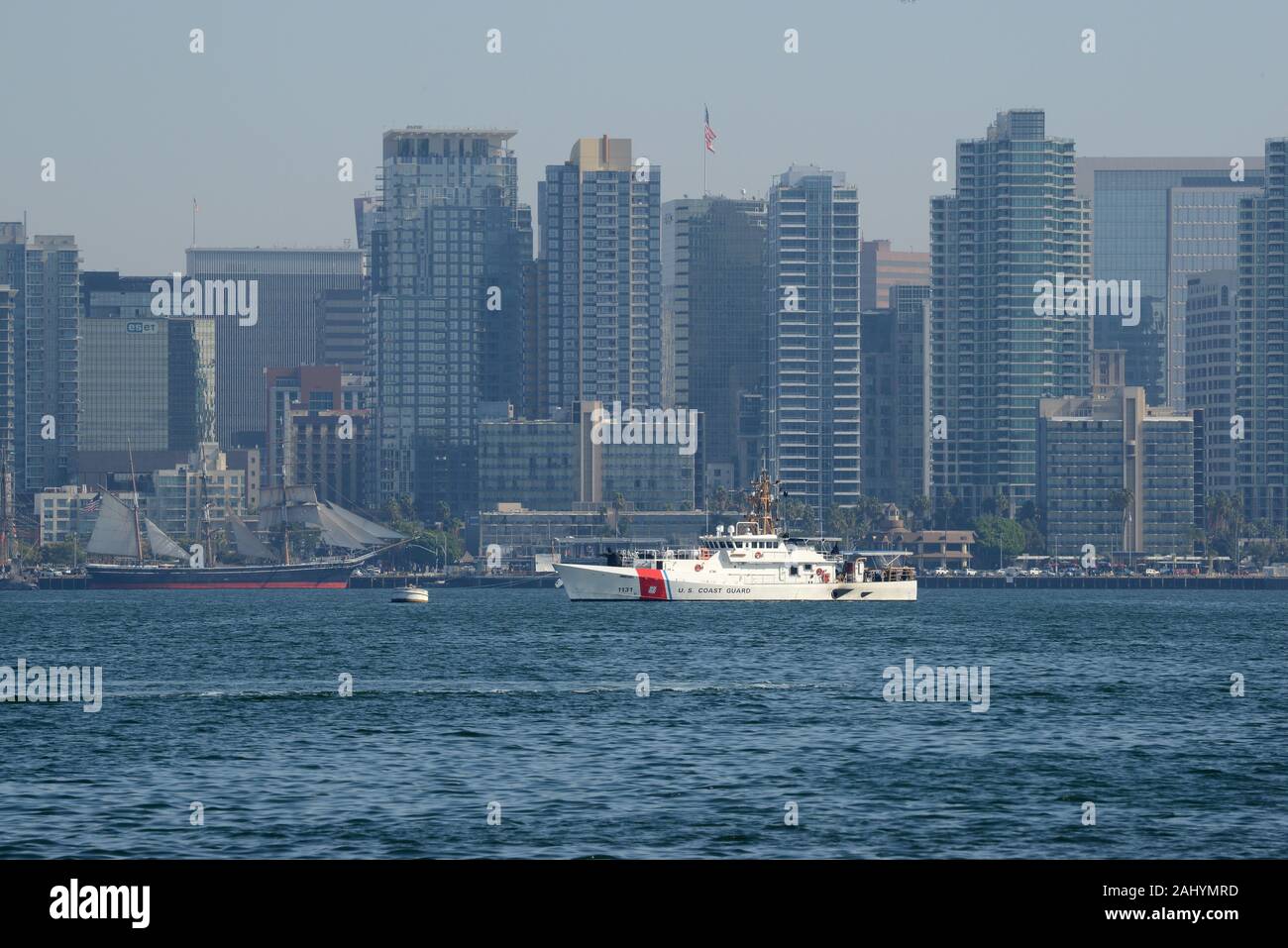 The San Pedro, California-based Coast Guard Cutter Terrell Horne (WPC 1131) is moored following a joint training exercise off the coast of San Diego, Nov. 5, 2019. Coast Guard Maritime Security Response Team West personnel led a visit, board, search and seizure exercise and included teams from MSRT West, Pacific Tactical Law Enforcement Team, MSST LA/LB, National Strike Force’s Pacific Strike Team and the Coast Guard Cutter Terrell Horne who participated in the training scenarios over the course of two days. U.S. Coast Guard photo by Petty Officer 1st Class Matthew S. Masaschi Stock Photo