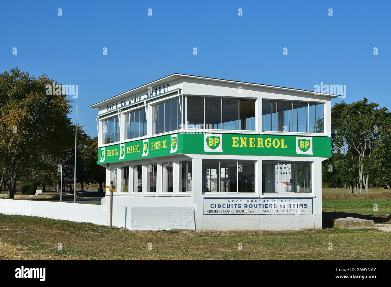 Pavillon Lambert, timekeepers' building of the Reims-Gueux Circuit (north-eastern France). The site has been restored with the help of the Fondation Stock Photo