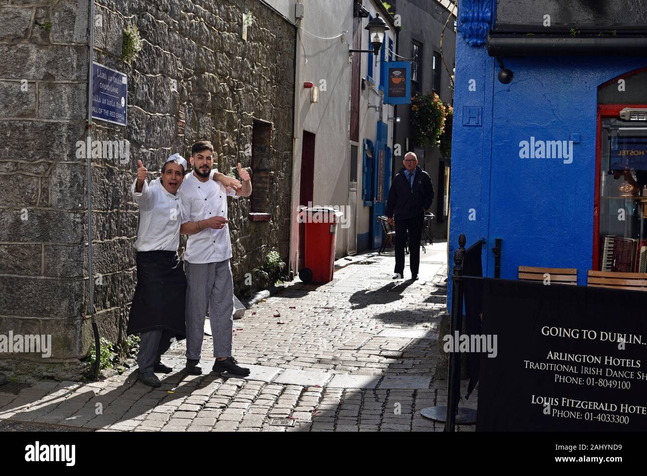 kitchen staff posing near The Quays Bar and Restaurant, Druid Lane