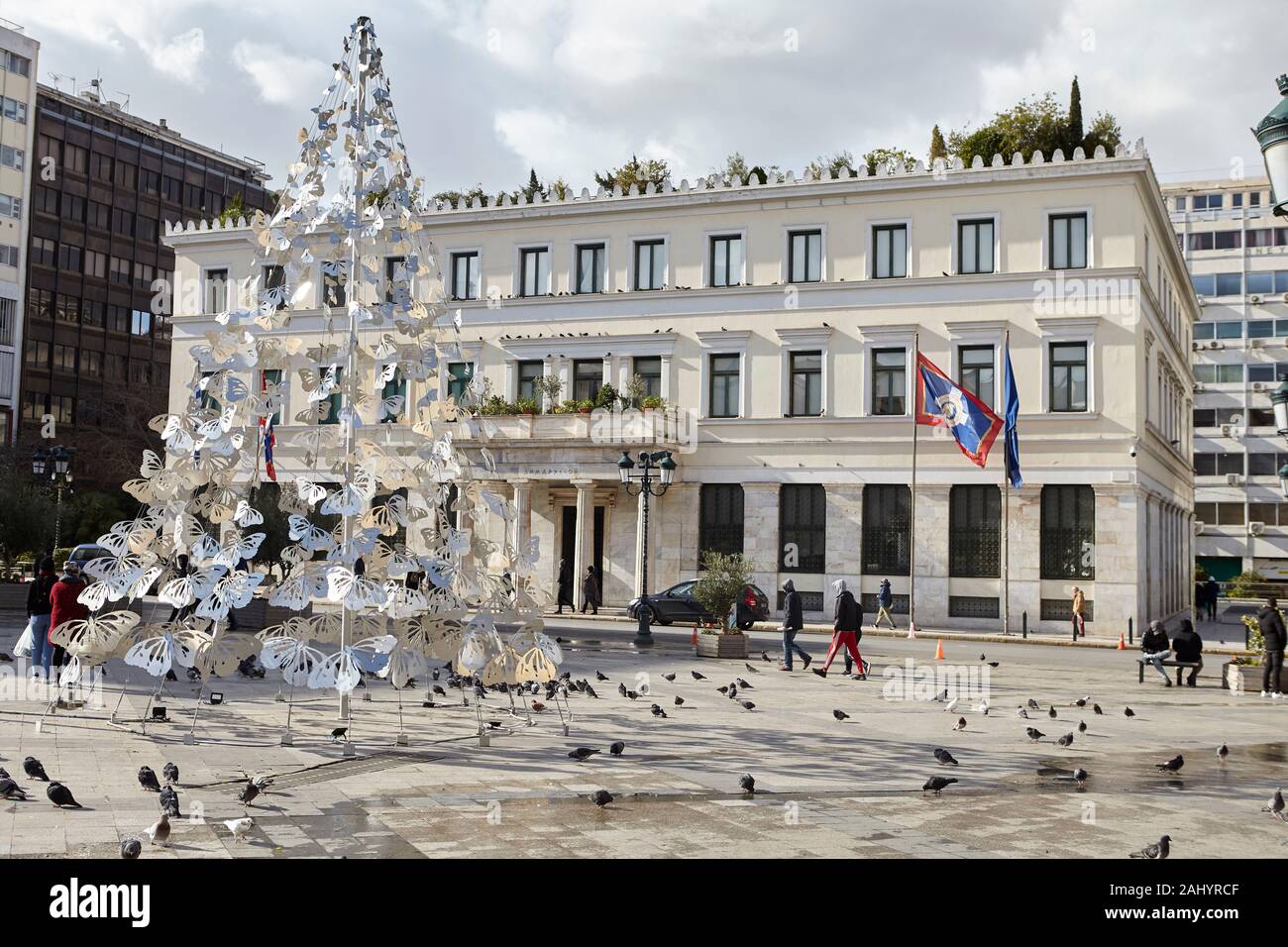 Athens Town hall at kotzia square, Christmas tree Stock Photo Alamy