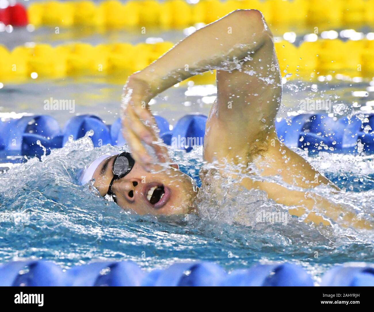 Olympic swimming gold medalist Kosuke Hagino trains in Tokyo on Jan. 2