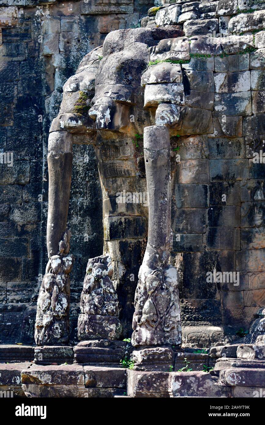 Elephant terrace in Angkor Thom,Cambodia,South Esat Asia. Stock Photo