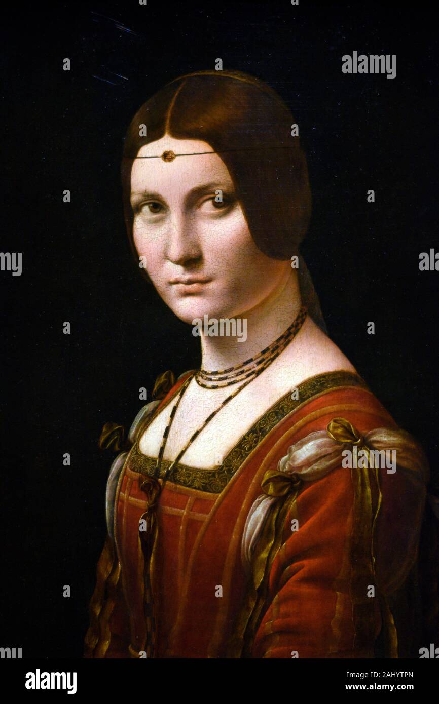 Portrait of a woman says the Beautiful Ferroniere, 1495-1497, Louvre museum, Paris, France. Stock Photo