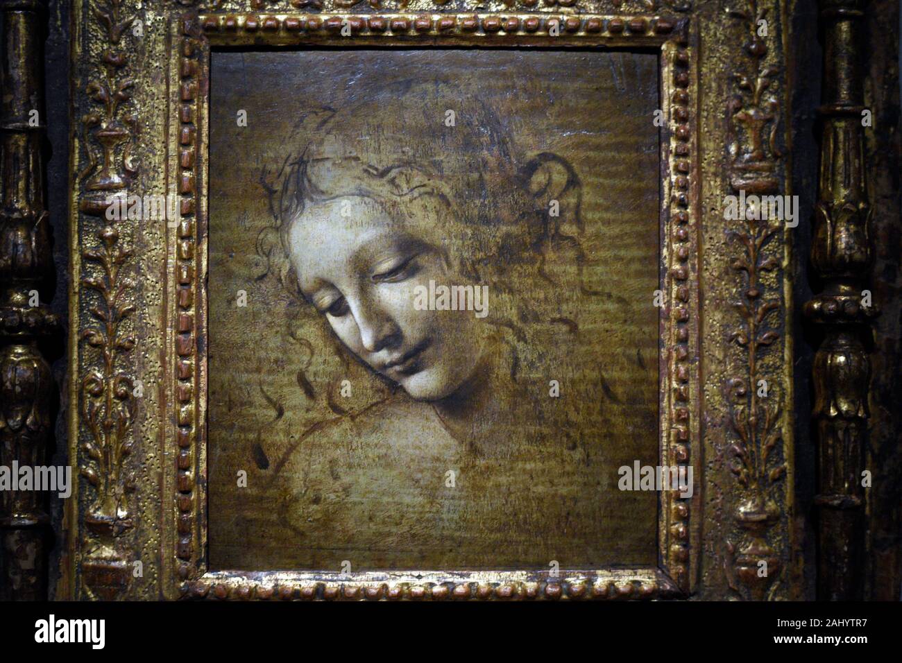 Female Head, La Scapigliata, 1508, Léonard de Vinci (1452-1519) , Galerie nationale de Parme. Stock Photo