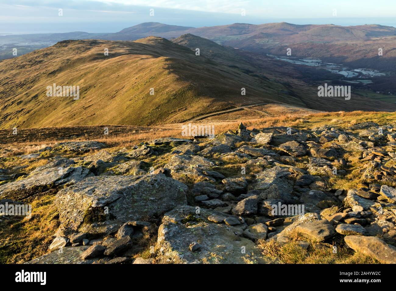 Walna Scar, White Maiden and White Pike from the Slopes of Brown Pike, Coniston, Lake District, Cumbria, UK Stock Photo