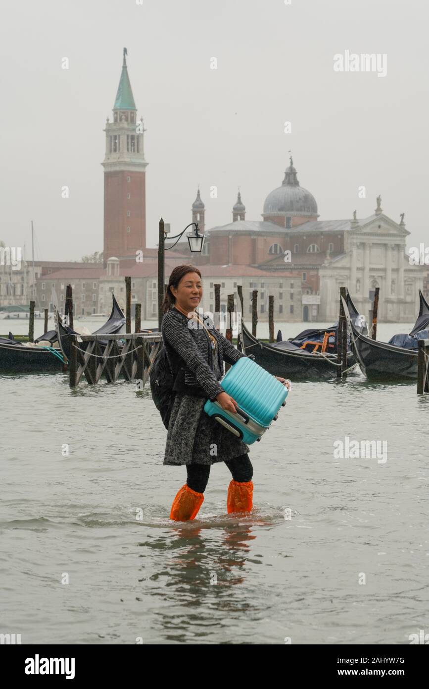 St. Mark's square during the high tide in Venice, november 2019, Venice