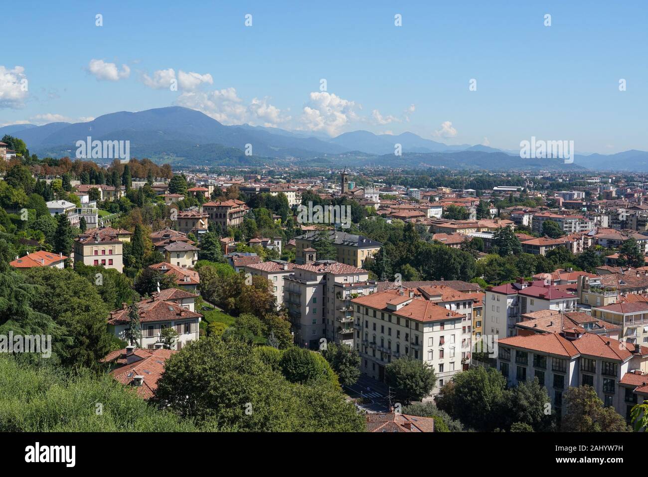 Bergamo lower town seen from Bergamo Alta, Lombardia, Italy, Europe. Stock Photo