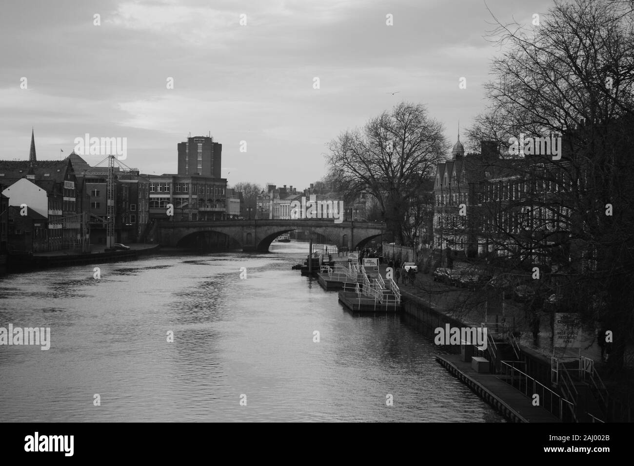 The city walls of York form a walkway on both sides of river ouse.The ...