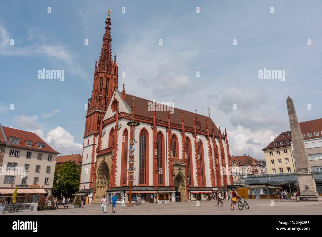 The red gothic Maria Chapel (Marienkapelle) in Marktplatz, Würzburg, Bavaria, Germany. Stock Photo