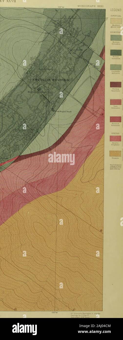 Atlas to accompany monograph XXXI on the geology of the Aspen District, Colorado . Ml(i&lt;iLKli MolXTAlN. Stock Photo