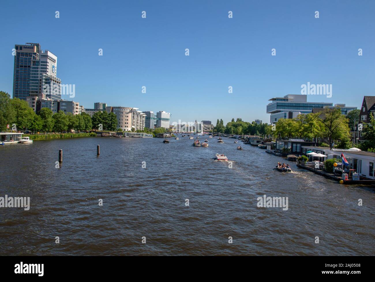 Blue Sky At The Amstel River Amsterdam The Netherlands 2019 Stock Photo