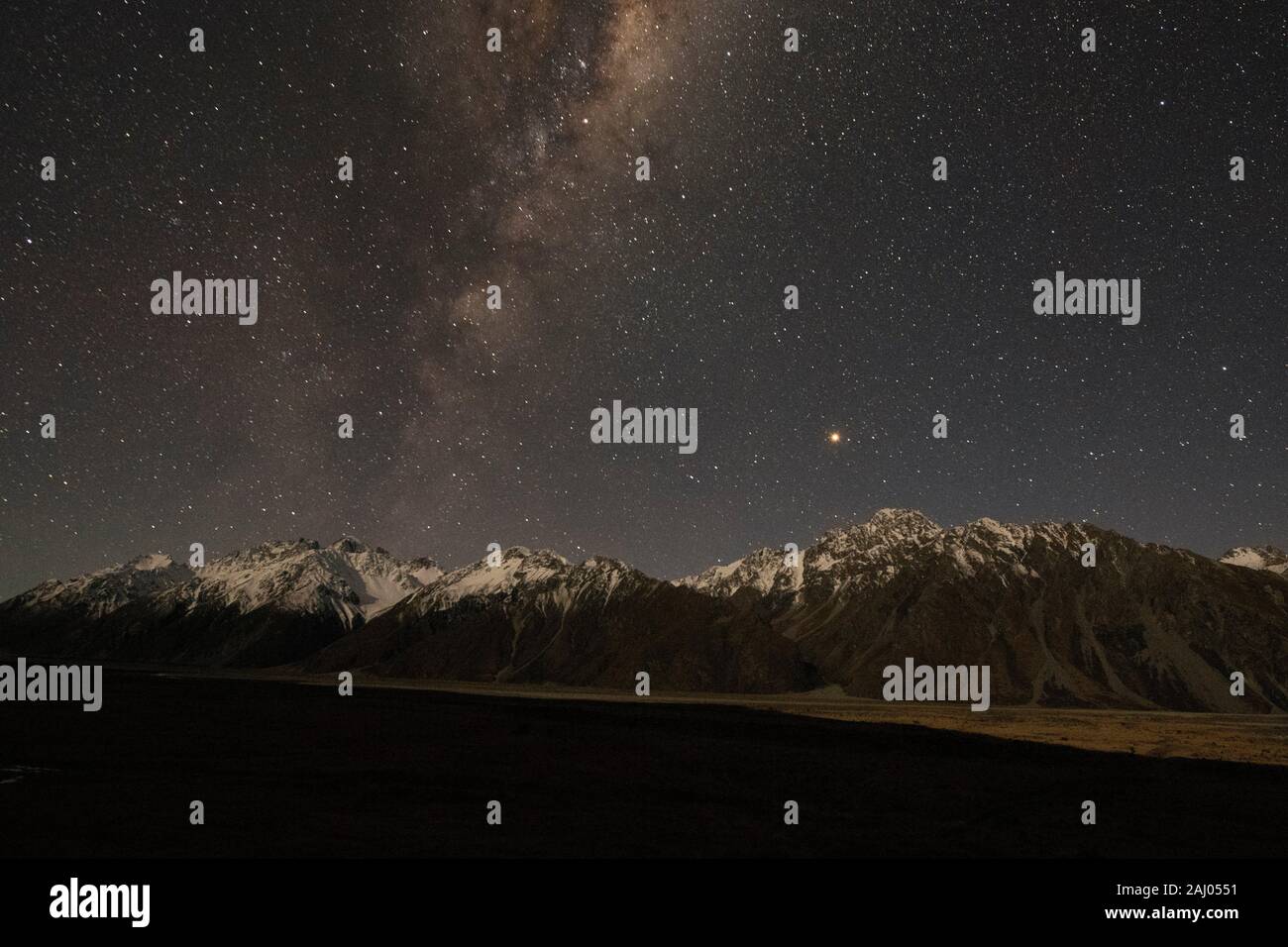 Milky Way Above Snow Capped Mountains Aoraki Mount Cook National Park Southern Alps Canterbury South Island New Zealand Stock Photo Alamy