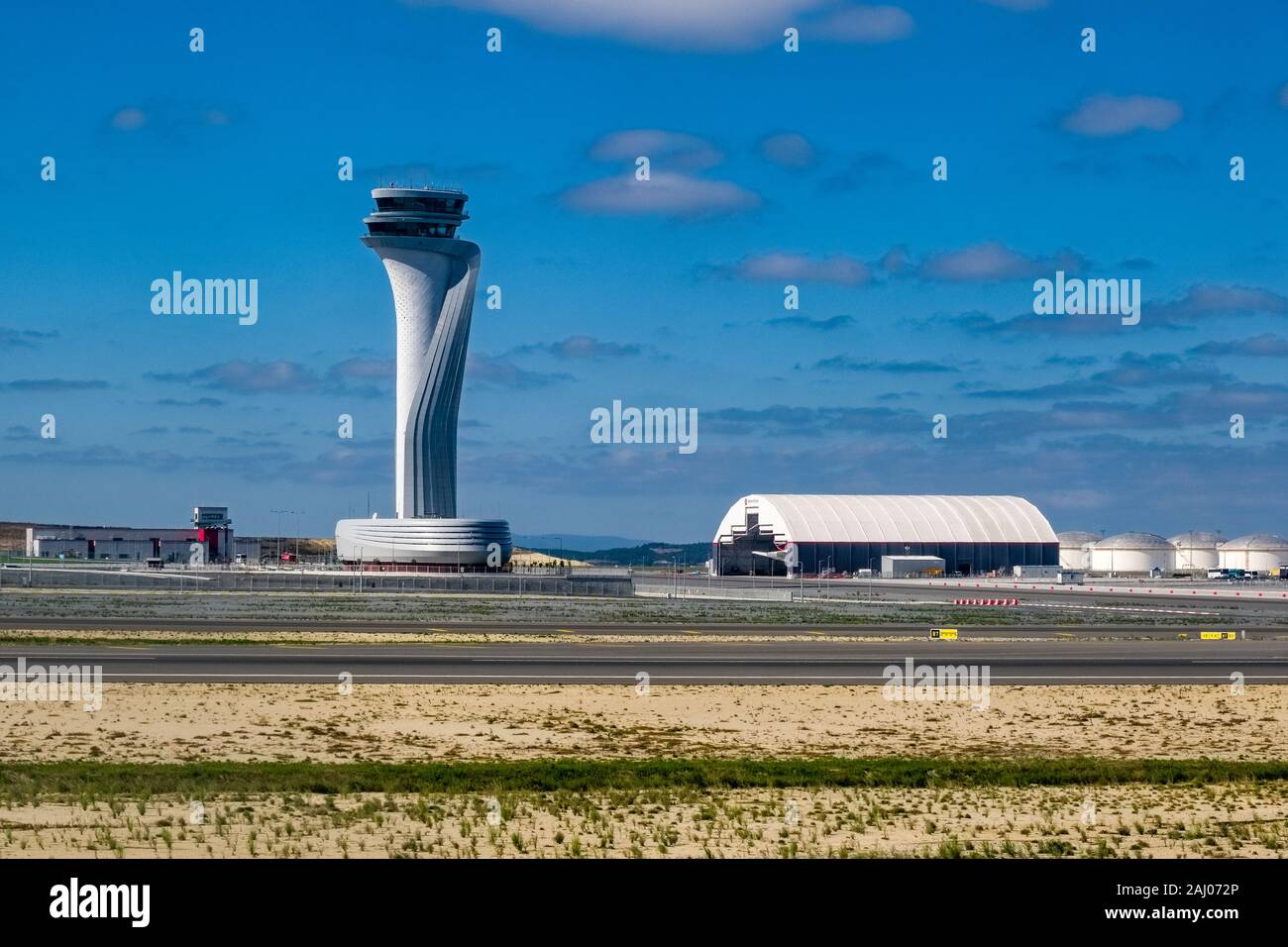 The air traffic control tower at the new Istanbul Airport, designed by Pininfarina Stock Photo