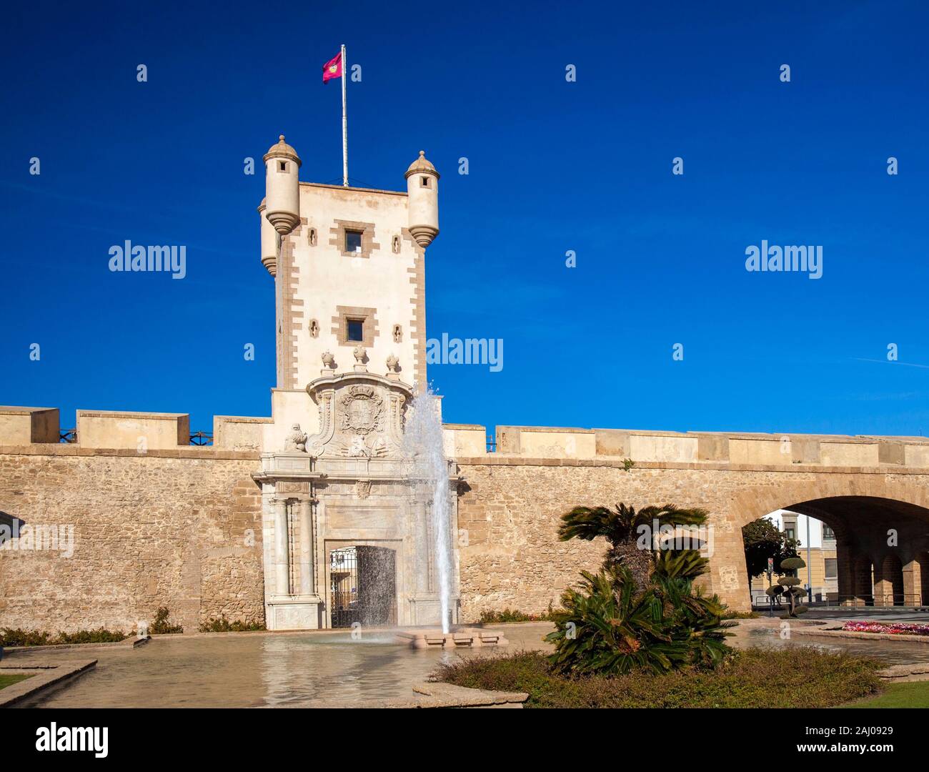 Cadiz city walls,Las Puertas de Tierra, one of the main gates to the city Stock Photo