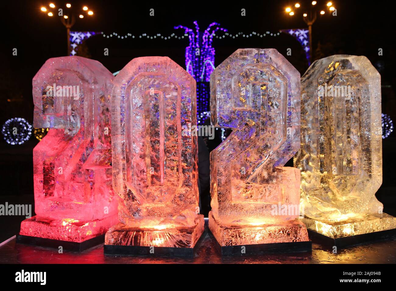 Donetsk Ukraine December 31 2019 Ice Scupltures On Display In