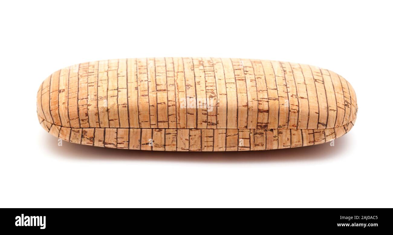 cork covered glasses case isolated on white Stock Photo