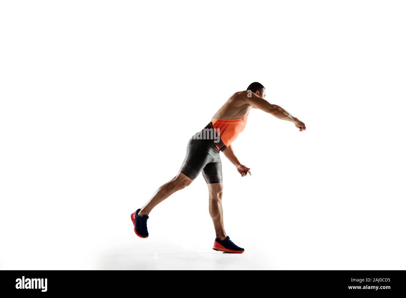 Male Athlete Practicing In Throwing Javelin Isolated On White Studio ...