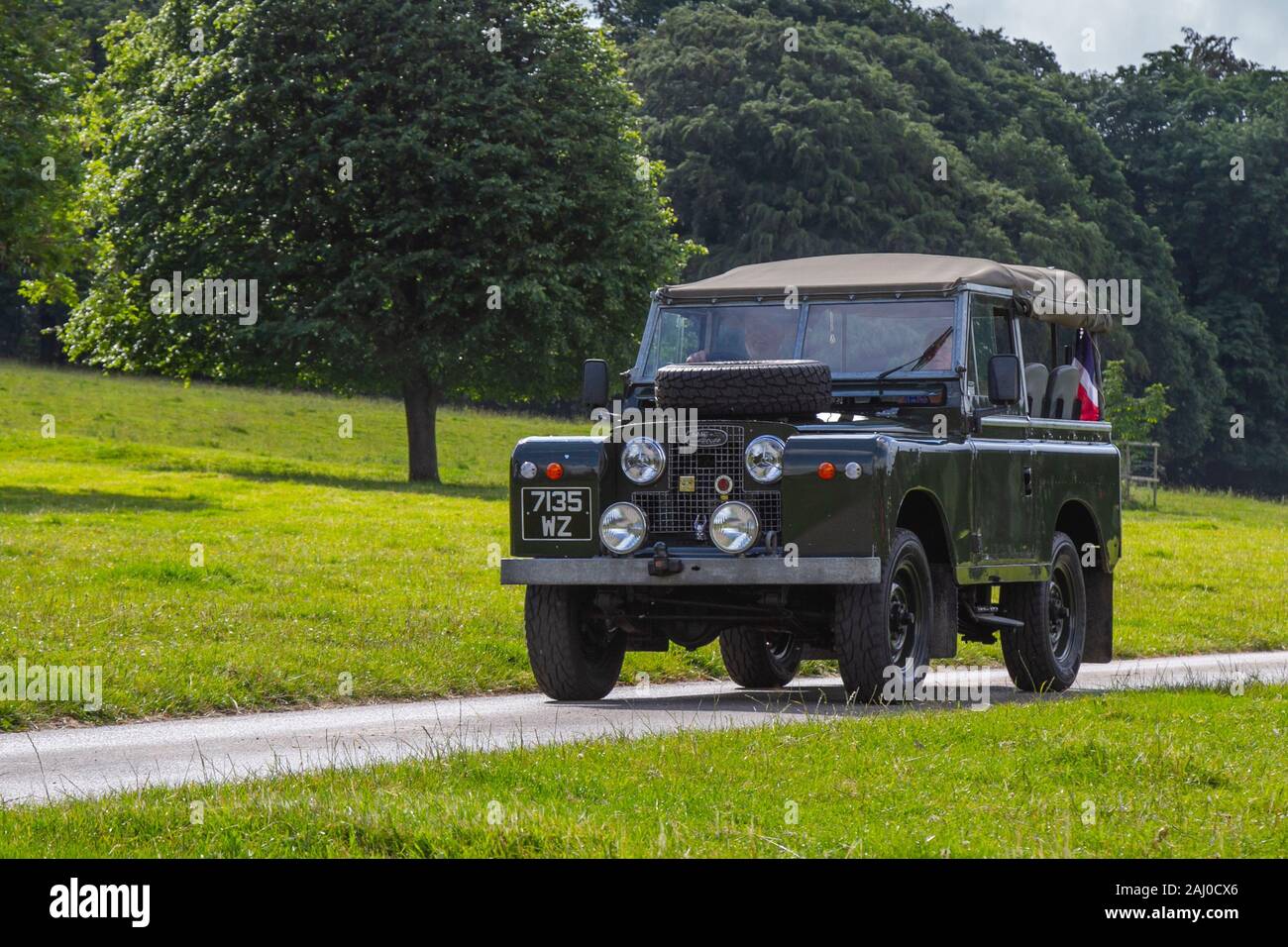 1969 60s Land Rover Series IIA 90 SWB; Classic cars, historic, cherished, old timers, collectable restored vintage veteran, vehicles of yesteryear arriving for the Mark Woodward historical motoring event at Leighton Hall, Carnforth, UK Stock Photo