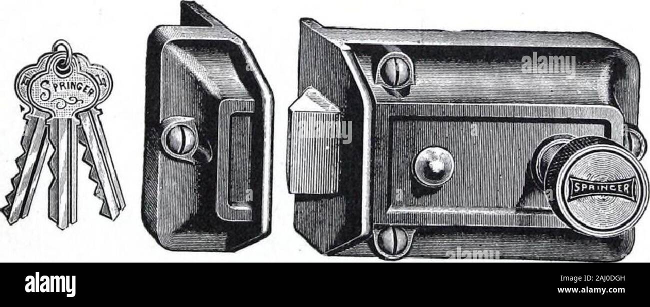 Illustrated Catalogue of Locks and Builders Hardware . BEVEL . Wrought Metal Plate—3 x 14 in. Grip No.—G120—5X in. over all.?Wrought Metal Plates. Cast Iron Fittings. Latch No. 85. Page No. 30.Wrought Bronze Plates. Cast Bronze Fittings. Latch No. 85. Page No. 30-Wrought Bronze Plates. Cast Bronze Fittings. Trim only. ? K^ No. 6785No. 8785No. 8786 No. 8787No. 8788 No. 6789No. 8789No. 8790 No. 8791 HEAVY BEVELCast Metal Plates—2K x 13 in. Grip —No. G120—5K in. over all.Cast Bronze. Cylinder Night Latch. No. 85. Page No. 30.-Cast Bronze, Trim only. STANDARD BEVEL Wrought Metal Plates—3 x 12 in. Stock Photo
