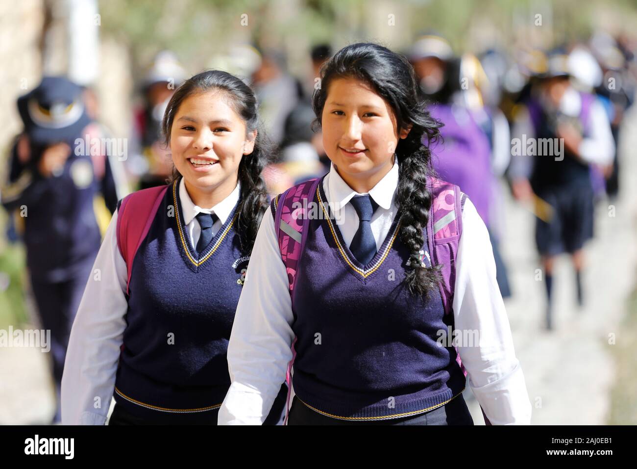 School children in uniform, Peru, Andes region Stock Photo