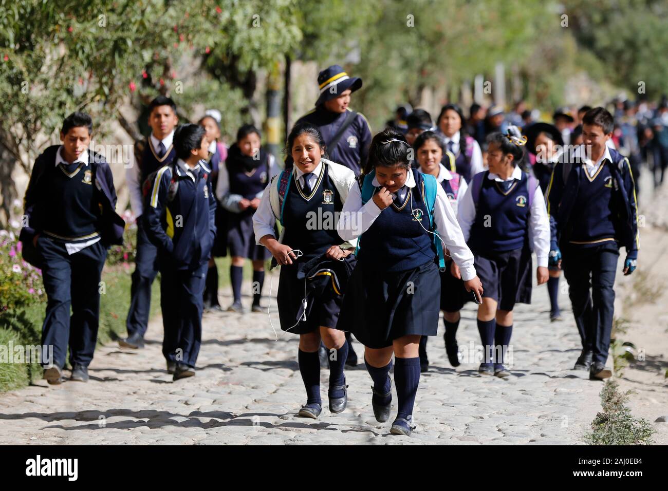 School children in uniform, Peru, Andes region Stock Photo