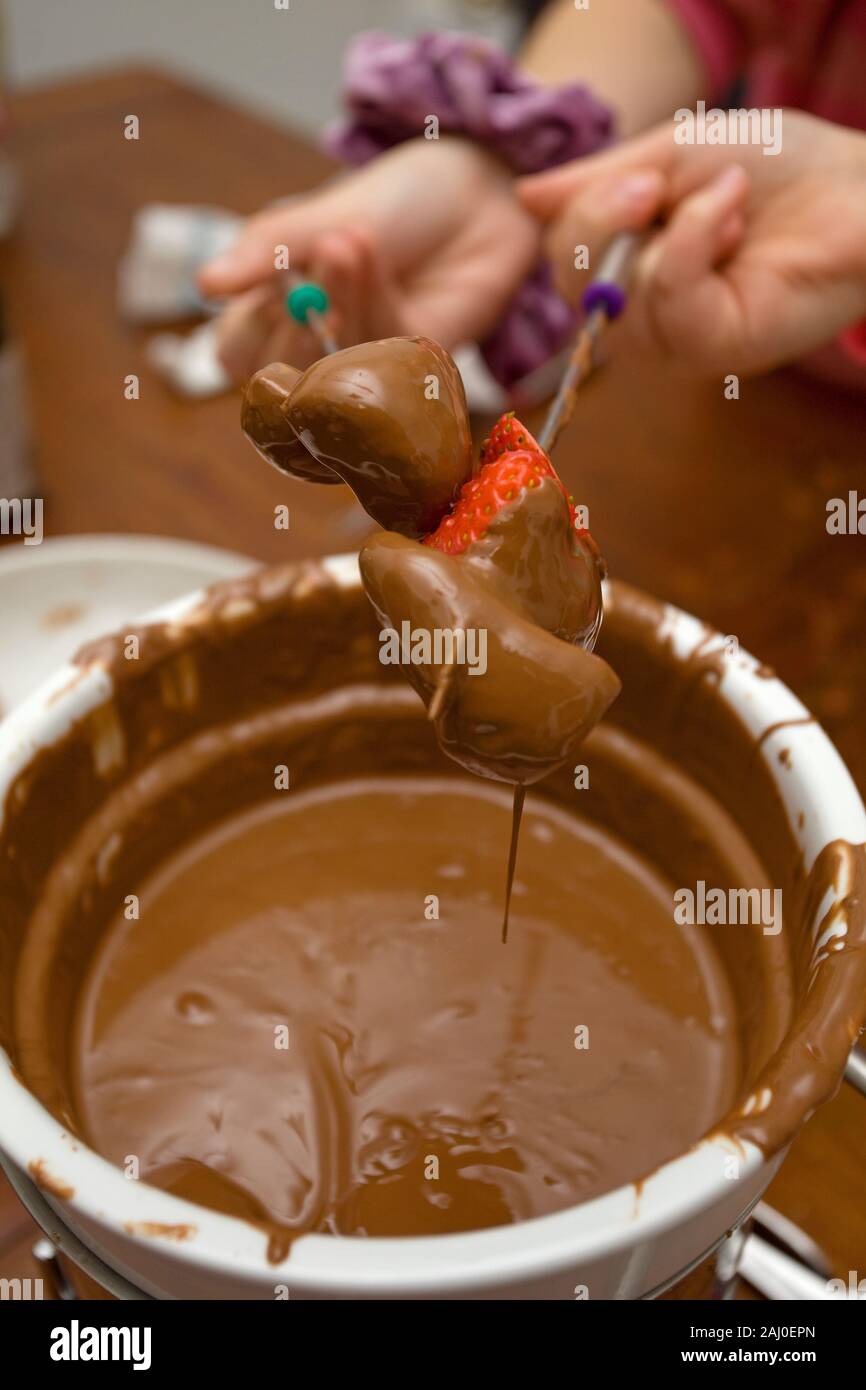 Chocolate fondue Stock Photo