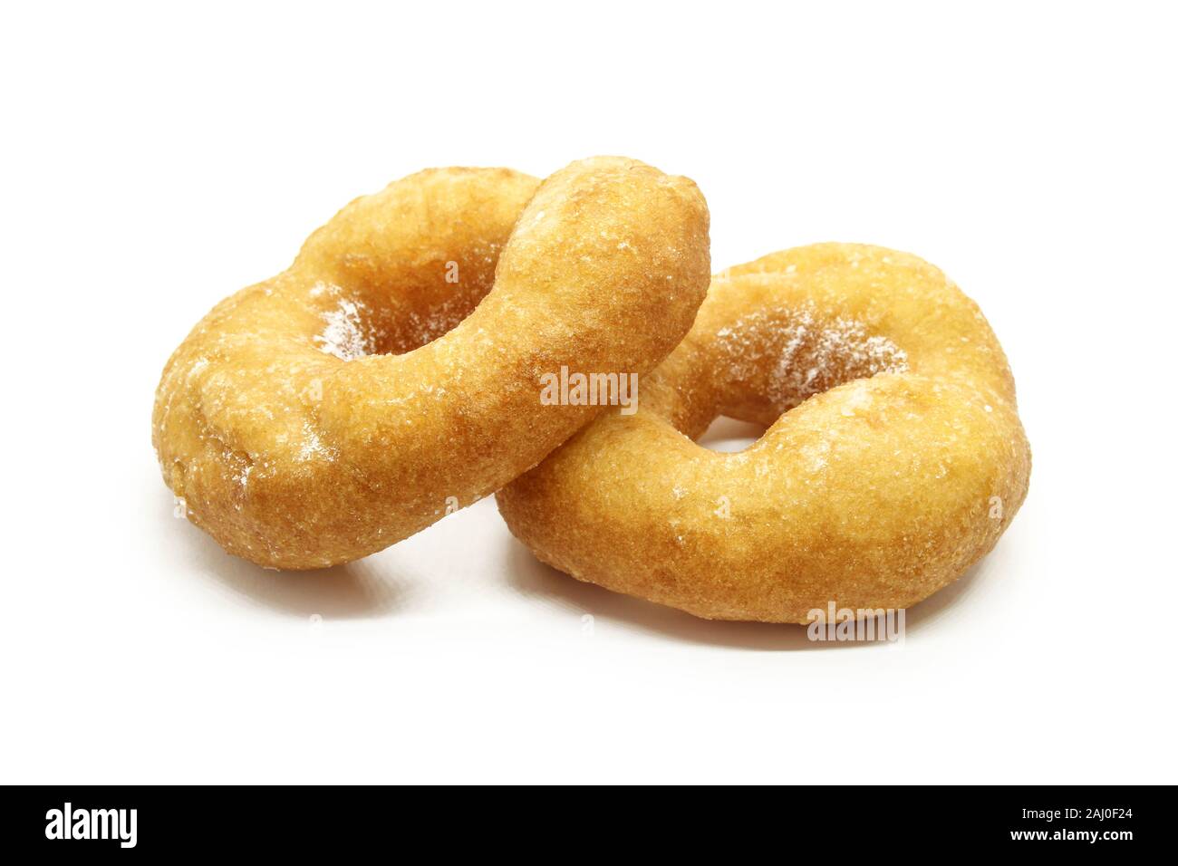 Donuts with powdered sugar isolated on white Stock Photo