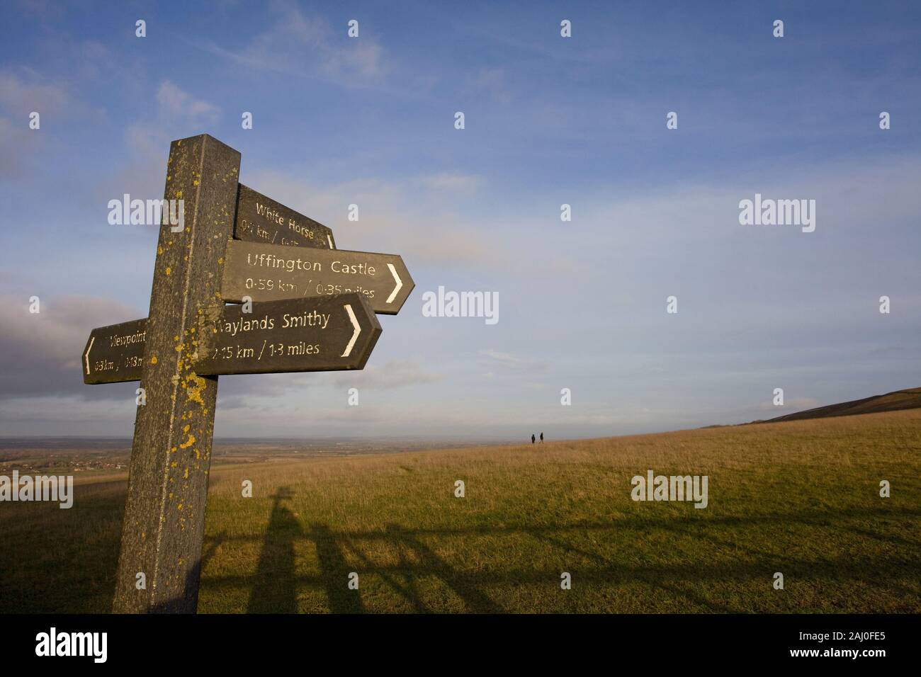 Directions on top of white horse hill, Uffington, England Stock Photo