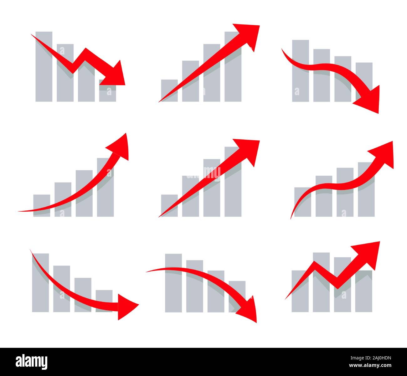 Stock graphic vector icons set. Up and down arrows on chart, informing ...