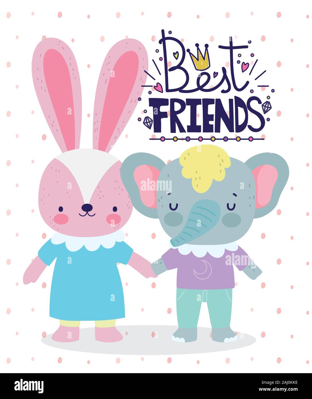 best friends cute rabbit and elephant holding hands card vector ...