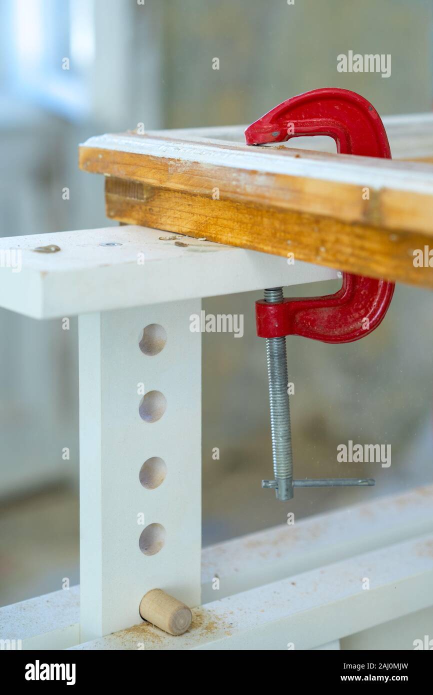 Old window frame clamped Stock Photo