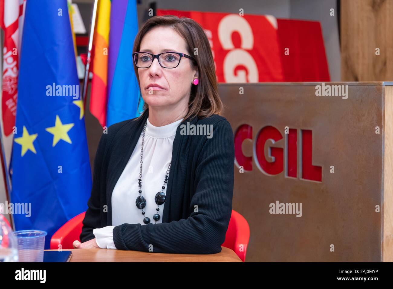 Ferrara Italy, December 28, 2019 Ilaria Cucchi, sister of Stefano Cucchi, who died on 22 October 2009 during the precautionary custody arrest, at the CSOA La Strada in Rome Stock Photo