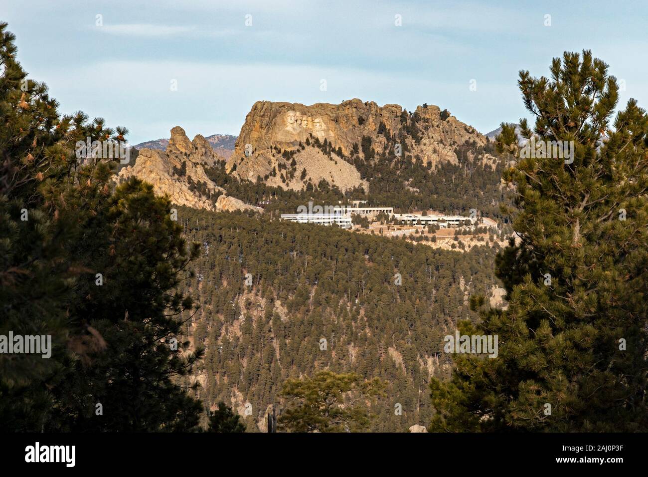Keystone, South Dakota - Mount Rushmore National Memorial, from the Norbeck Overlook on Iron Mountain. Stock Photo