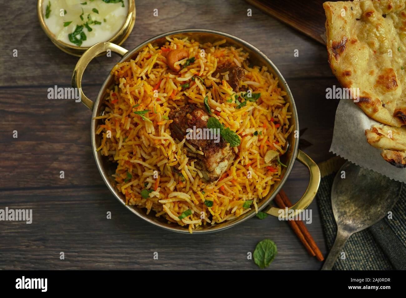 Indian meal / Restaurant menu concept - Mutton biryani, butter chicken ...
