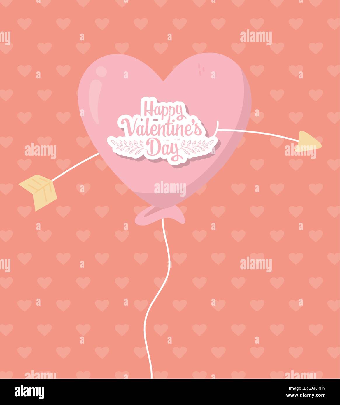 happy valentines day balloon shaped heart pierced for arrow love vector ...