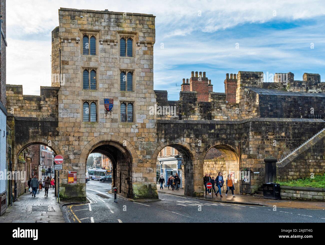 YORK ENGLAND THE MICKLEGATE BAR AND WALLS WITH MICKLEGATE AND BLOSSOM