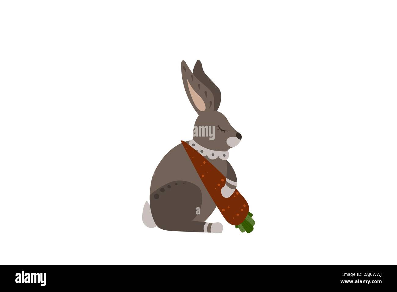 Gray hare with carrot. Sweet dreams. Vector illustration. Stock Vector