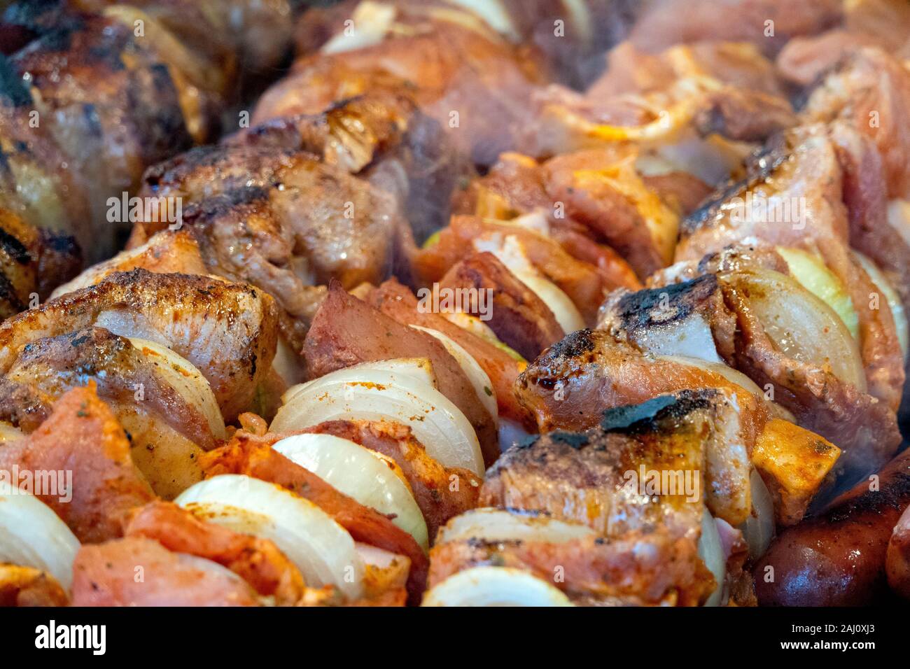 Close up of shish kebabs Stock Photo