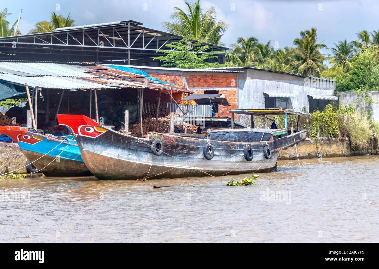 Traditional boats Mekong Delta, Ben Tre Province, Vietnam Stock Photo
