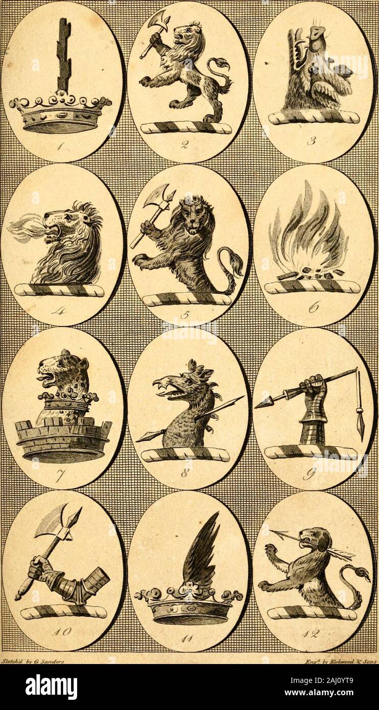 British crests : containing the crests and mottos of the families of Great Britain and Ireland; together with those of the principal cities; and a glossary of heraldic terms . f&lt;5. ^Fiale f9 Stock Photo