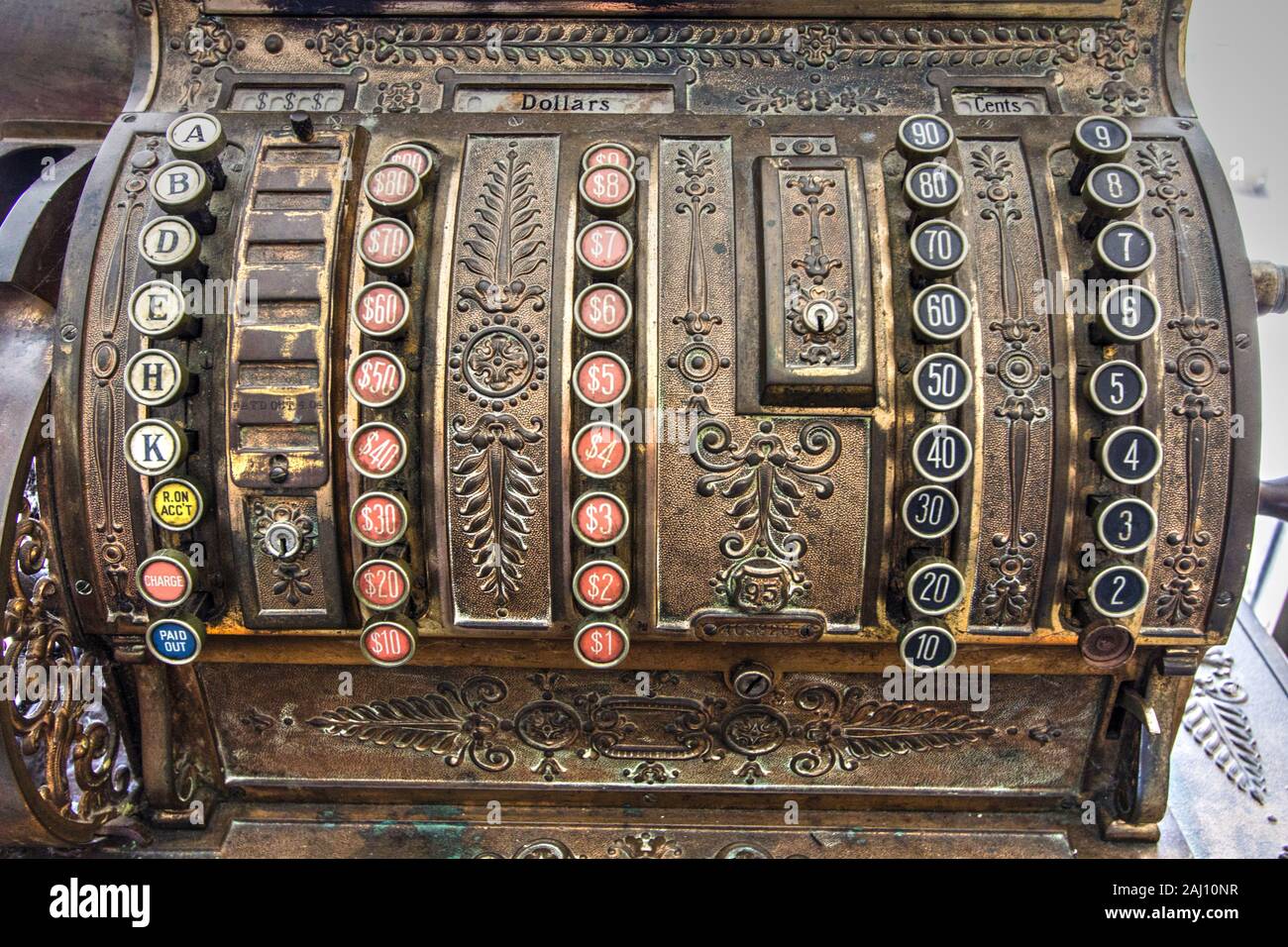 Antique Cash Register. Close up of a vintage cash register circa early 1900s. Stock Photo