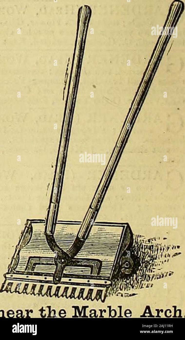 The Gardeners' chronicle : a weekly illustrated journal of horticulture and allied subjects . iPIiEMENT, It is used for Cutting Turfand Grass Edges, Cutting outOrnamental Beds and roundRaised Beds, Hoeing andWeeding, Cutting Water-courses, &c. W. CLARKS PATENT GKASS and COHNCTTTTEB. This userul Machine is usedfor Lawns, Banks, Grass Edg-ings, round Flower Beds, andplaces where the Lawn Mowercannot reach : will Trim Shrubs,Ivy and Creepers; CuttingClover, Rye and other GreenCrops; Trimming Hay andCorn Ricks, Thatch, &c. Soldin five sizes, with or withouttrays. PRICES.The 8-in. machine, complete Stock Photo