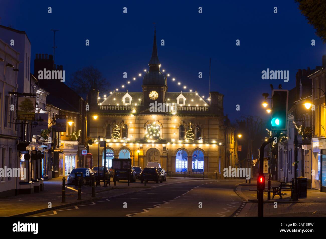 Watling Street and Old Town Hall at Christmas, Towcester